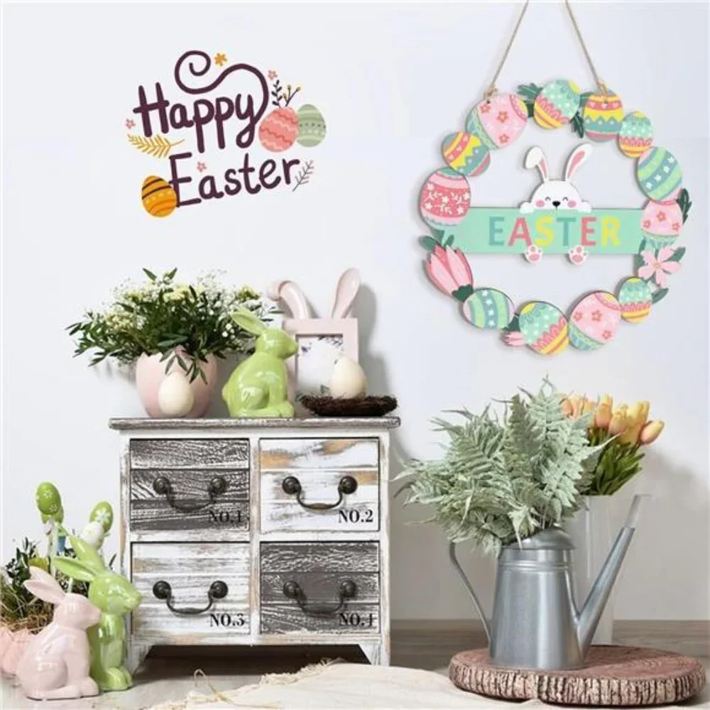 Easter Wreaths for Front Door Colorful Eggs Happy Bunny Easter Welcome Sign